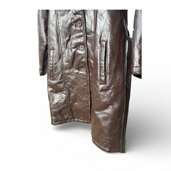 VTG Womens 90s Grunge Patchwork Leather Jacket Size L Brown Edgy Steampunk Artsy - Picture 7 of 13